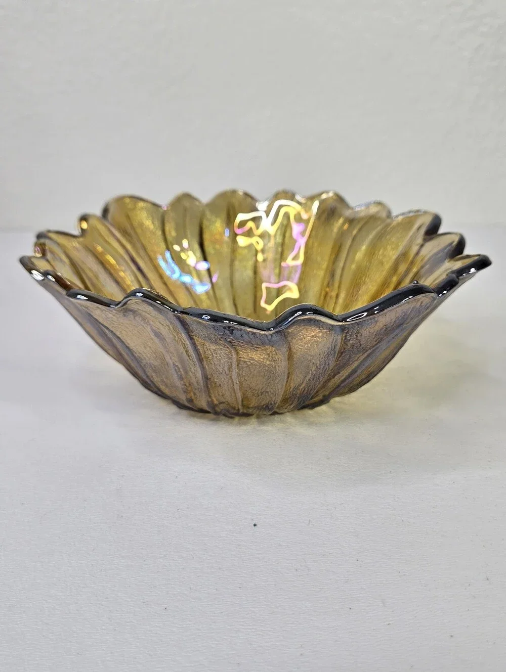 Vintage Indiana Iridescent Carnival Glass Marigold Sunflower Candy/Trinket Dish